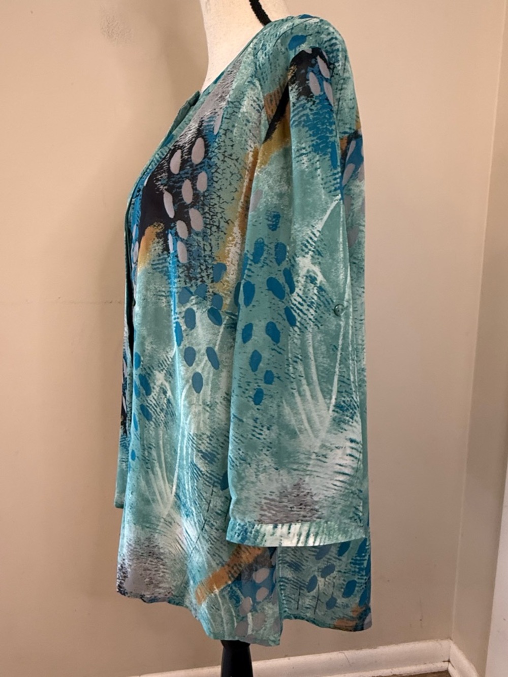 Ambrosia semi sheer long sleeves top artsy peacock colors SZ 14 - Picture 3 of 14